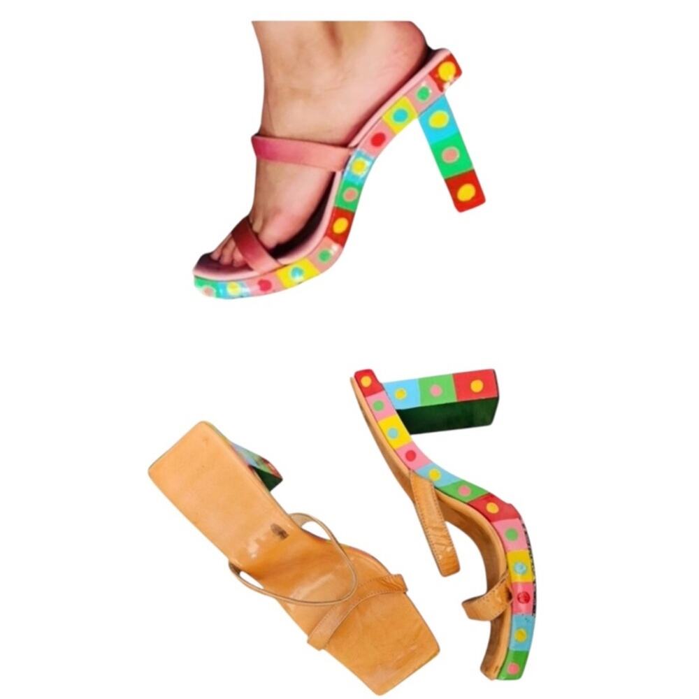 FENDI 90s Colorful rainbow Women's Block Heel Sandals 8.5 - Picture 3 of 12